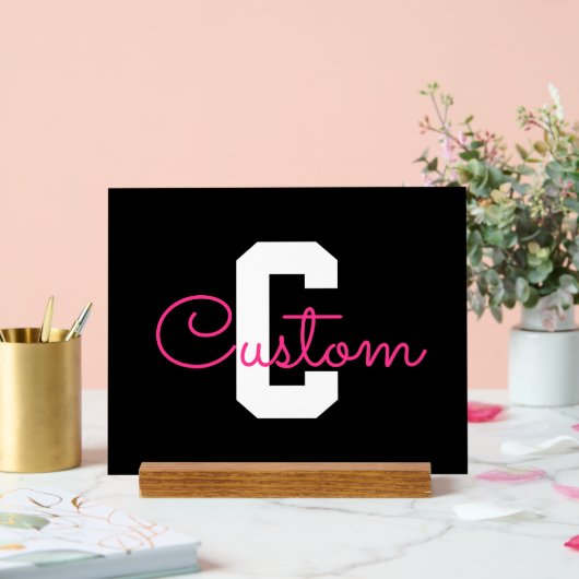 Süßer Name & Monogramm | Schwarz Weiß & Rosa Acrylschild (Hochzeit)