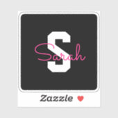 Süßer Name & Monogramm | Schwarz Weiß & Rosa Aufkleber (Blatt)