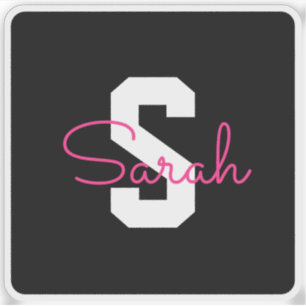 Süßer Name & Monogramm   Schwarz Weiß & Rosa Aufkleber