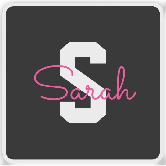 Süßer Name & Monogramm | Schwarz Weiß & Rosa Aufkleber (Vorderseite)