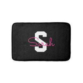 Süßer Name & Monogramm | Schwarz Weiß & Rosa Badematte