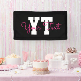Süßer Name & Monogramm | Schwarz Weiß & Rosa Banner
