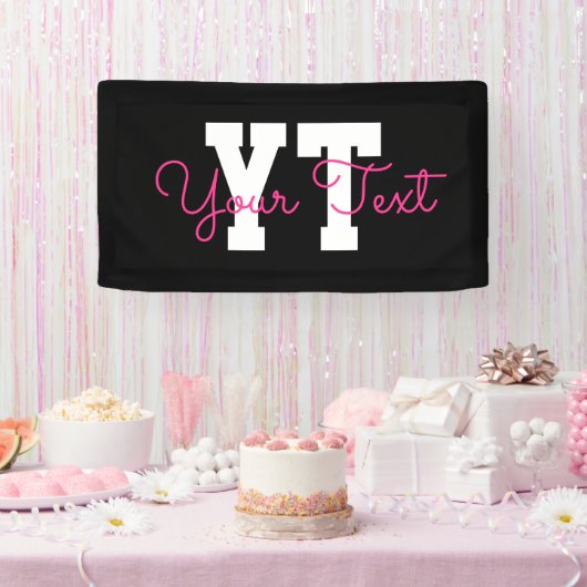 Süßer Name & Monogramm | Schwarz Weiß & Rosa Banner (Party)