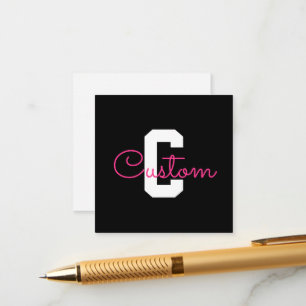 Süßer Name & Monogramm Schwarz Weiß & Rosa Begleitkarte