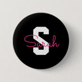 Süßer Name & Monogramm | Schwarz Weiß & Rosa Button (Vorderseite)