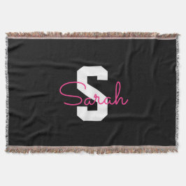 Süßer Name & Monogramm | Schwarz Weiß & Rosa Decke