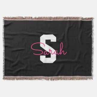 Süßer Name & Monogramm | Schwarz Weiß & Rosa Decke