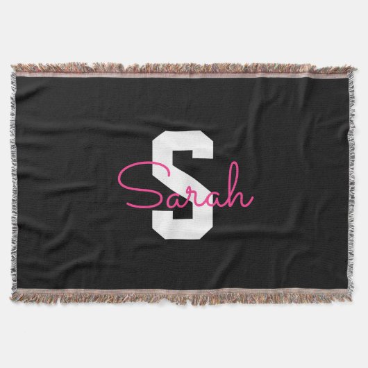Süßer Name & Monogramm | Schwarz Weiß & Rosa Decke (Vorderseite)