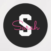 Süßer Name & Monogramm | Schwarz Weiß & Rosa Etiketten (Design 1)