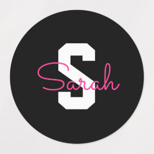 Süßer Name & Monogramm Schwarz Weiß & Rosa Etiketten