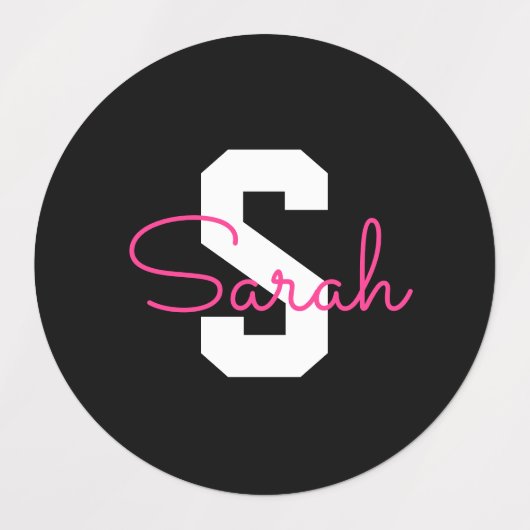 Süßer Name & Monogramm | Schwarz Weiß & Rosa Etiketten (Design 3)