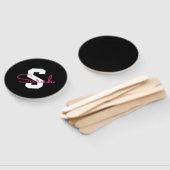 Süßer Name & Monogramm | Schwarz Weiß & Rosa Fächer (Non-assembled)