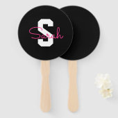 Süßer Name & Monogramm | Schwarz Weiß & Rosa Fächer (Vorne und Hinten)