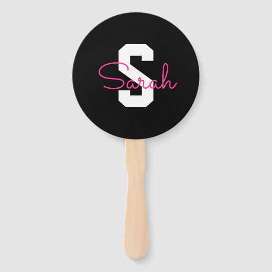 Süßer Name & Monogramm | Schwarz Weiß & Rosa Fächer (Vorderseite)