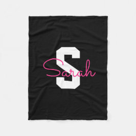 Süßer Name & Monogramm | Schwarz Weiß & Rosa Fleecedecke