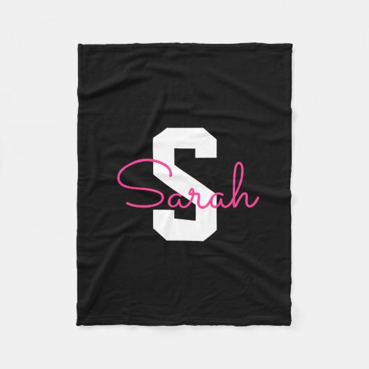 Süßer Name & Monogramm | Schwarz Weiß & Rosa Fleecedecke (Vorderseite)