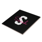 Süßer Name & Monogramm | Schwarz Weiß & Rosa Fliese (Seite)