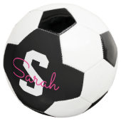 Süßer Name & Monogramm | Schwarz Weiß & Rosa Fußball (Dreiviertel)