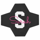Süßer Name & Monogramm | Schwarz Weiß & Rosa Fußball (Flach)