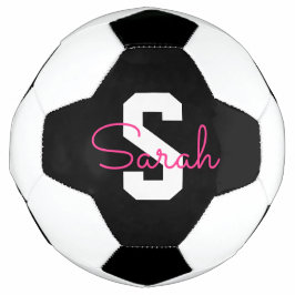 Süßer Name & Monogramm | Schwarz Weiß & Rosa Fußball
