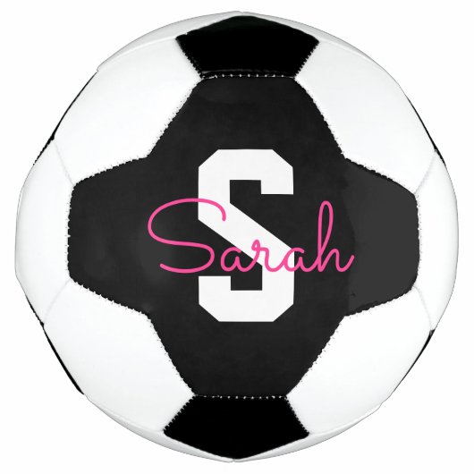 Süßer Name & Monogramm | Schwarz Weiß & Rosa Fußball (Vorderseite)