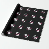 Süßer Name & Monogramm | Schwarz Weiß & Rosa Geschenkpapier (Ungerollt)