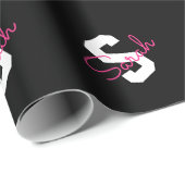 Süßer Name & Monogramm | Schwarz Weiß & Rosa Geschenkpapier (Rolleneckpunkt)