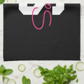 Süßer Name & Monogramm | Schwarz Weiß & Rosa Geschirrtuch (Gefaltet)