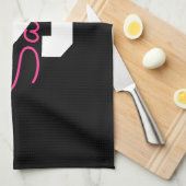 Süßer Name & Monogramm | Schwarz Weiß & Rosa Geschirrtuch (Viertel Falte)
