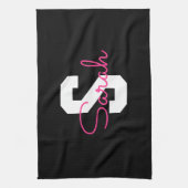 Süßer Name & Monogramm | Schwarz Weiß & Rosa Geschirrtuch (Vertikal)