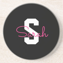 Süßer Name & Monogramm | Schwarz Weiß & Rosa Getränkeuntersetzer