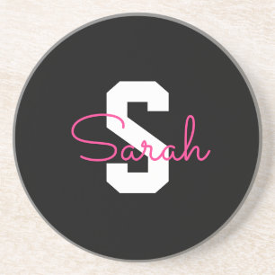 Süßer Name & Monogramm Schwarz Weiß & Rosa Getränkeuntersetzer