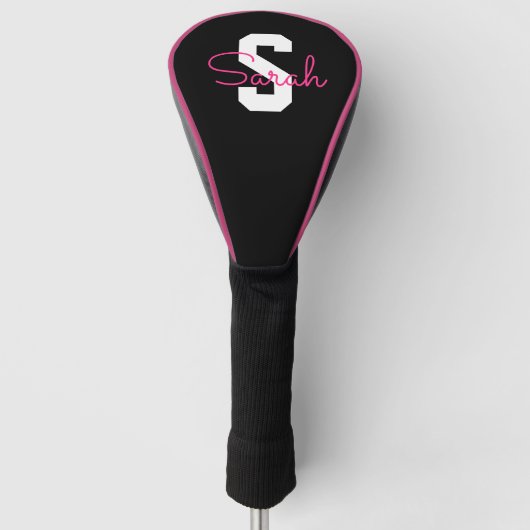 Süßer Name & Monogramm | Schwarz Weiß & Rosa Golf Headcover (Vorderseite)