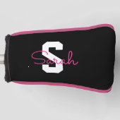 Süßer Name & Monogramm | Schwarz Weiß & Rosa Golf Headcover (Vorderseite)