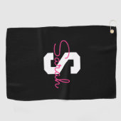 Süßer Name & Monogramm | Schwarz Weiß & Rosa Golfhandtuch (Horizontal)