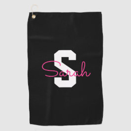 Süßer Name & Monogramm | Schwarz Weiß & Rosa Golfhandtuch