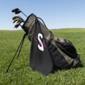 Süßer Name & Monogramm | Schwarz Weiß & Rosa Golfhandtuch (Gras)
