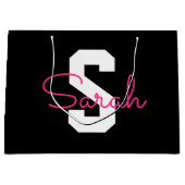 Süßer Name & Monogramm | Schwarz Weiß & Rosa Große Geschenktüte (Vorderseite)