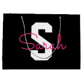 Süßer Name & Monogramm | Schwarz Weiß & Rosa Große Geschenktüte (Rückseite)
