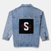 Süßer Name & Monogramm | Schwarz Weiß & Rosa Jeansjacke (Rückseite)