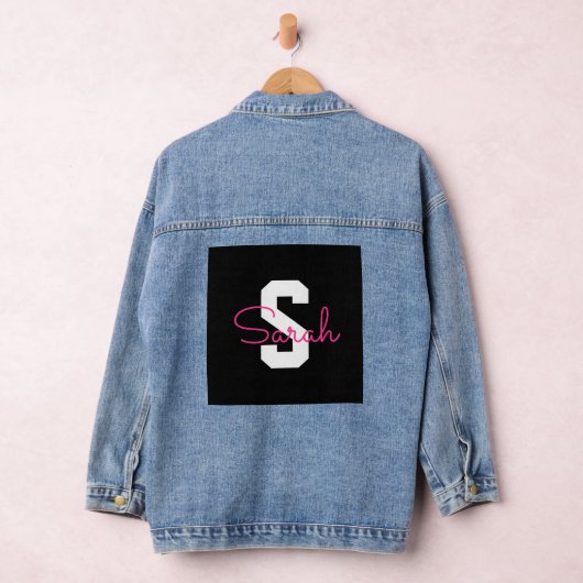 Süßer Name & Monogramm | Schwarz Weiß & Rosa Jeansjacke (Hangar)