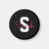 Süßer Name & Monogramm | Schwarz Weiß & Rosa Magnet (Vorne)