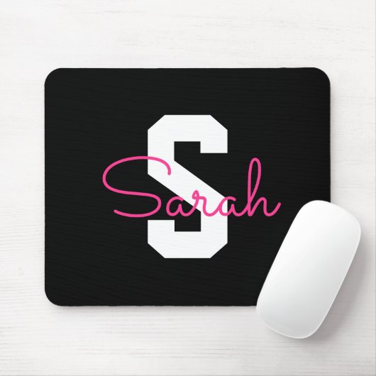 Süßer Name & Monogramm | Schwarz Weiß & Rosa Mousepad (Mit Mouse)