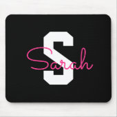 Süßer Name & Monogramm | Schwarz Weiß & Rosa Mousepad (Vorne)