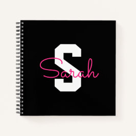 Süßer Name & Monogramm | Schwarz Weiß & Rosa Notizblock