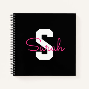 Süßer Name & Monogramm Schwarz Weiß & Rosa Notizblock