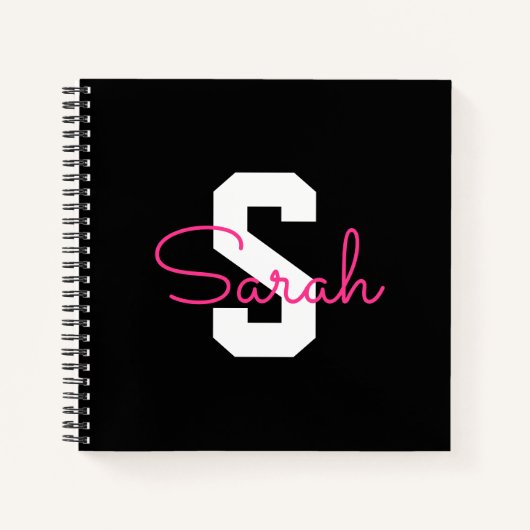 Süßer Name & Monogramm | Schwarz Weiß & Rosa Notizblock (Vorderseite)