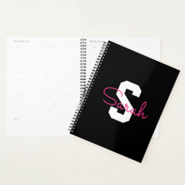 Süßer Name & Monogramm | Schwarz Weiß & Rosa Planer