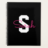 Süßer Name & Monogramm | Schwarz Weiß & Rosa Planer (Vorderseite)