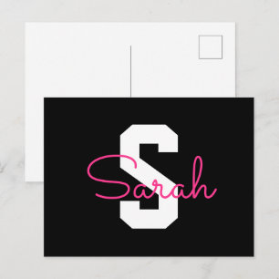 Süßer Name & Monogramm Schwarz Weiß & Rosa Postkarte